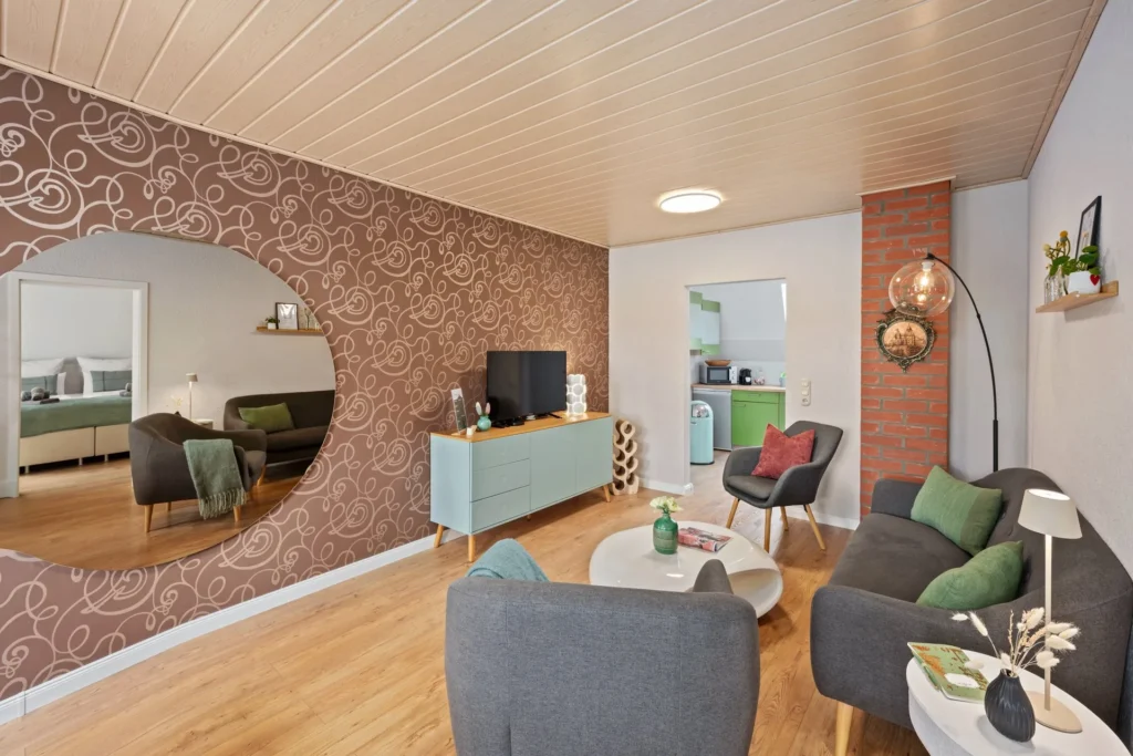 Living area with mirror