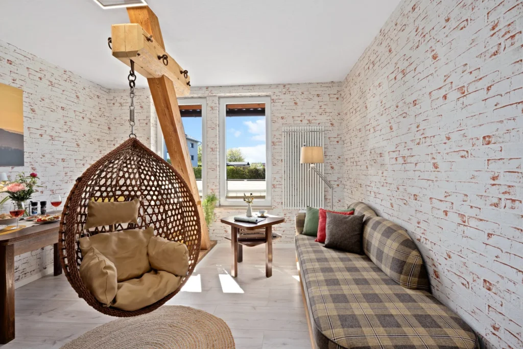 Cosy seating corner with hanging chair