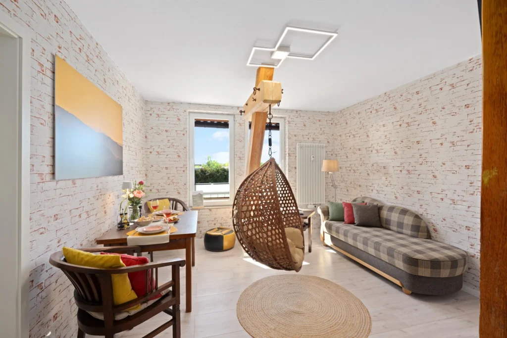 Open living and dining area