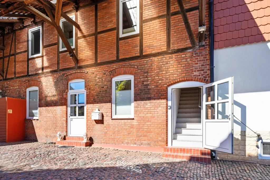 Historic half-timbered house with entrance